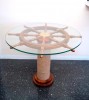 SH89640 - 30" Ship Wheel Table w/ 36" Glass & Rope Base.