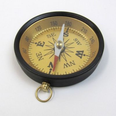 AL4843A - Aluminum Flat Desktop Compass, Gold Dial, Black Finish