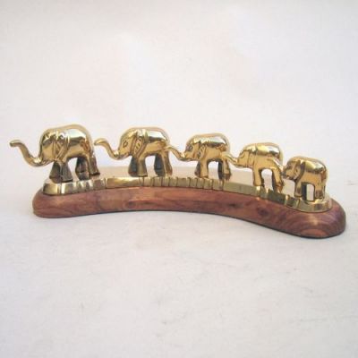 BR12951 - Brass Elephant Caravan on Wooden Base