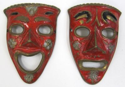 BR20061 - Brass Drama Laughing/Crying Masks, Red (set of 2)