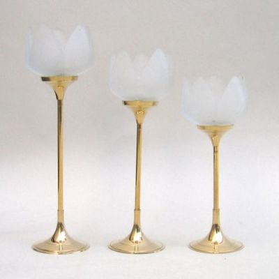 BR2221 - Brass Glass Tulip Candle Holder Set