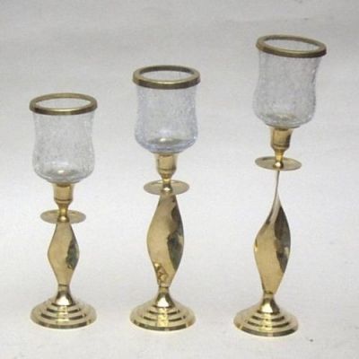 BR22314 - Brass/Glass Candle Holder Set of 3