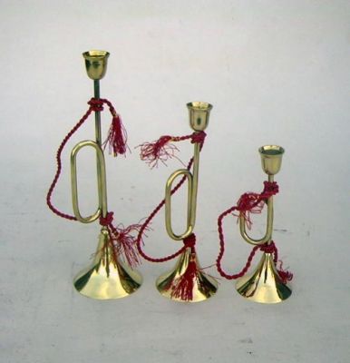BR2232 - Solid Brass Candle Holders, Trumpet