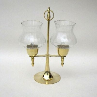 BR2246 - Brass Candle Holder Lamp, Glass Chimneys