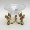 BR24039 - Glass Bowl on Brass Stand, 3 Mermaid with wings