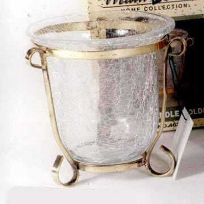 BR24101 - Brass Stand Crackle Glass Container