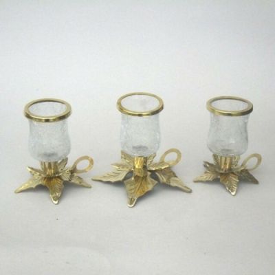 BR31272 - Brass, Glass Christmas candle holder Set of 3