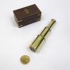 BR48256H - Brass Pullout Telescope Faux Leather Wrapped w/ Lens Cap And Engraved Wooden Box