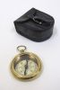 BR48390 - Solid Brass Simple Compass w/ Faux Leather Pouch