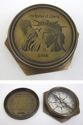 BR483935 - Engraved Brass Statue Of Liberty Compass, Screw-On Lid, Hexagon Base