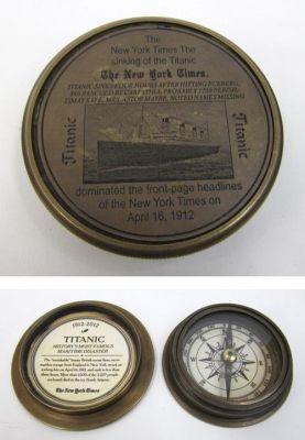 BR483938 - Engraved Brass New York Times Titanic Compass, Screw-On Lid