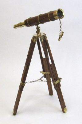 BR48543 - Telescope With Tripod- Natural Wood and Solid Brass