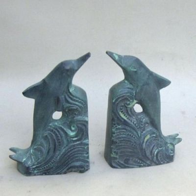 SS60619 - Dolphin Soapstone Bookends, s, Patina