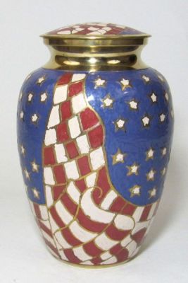 BR6949 - Solid Brass Cremation Urn US Flag