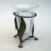 BR70154 - Brass Leaf Stand Crackle Glass Container, Antique Finish
