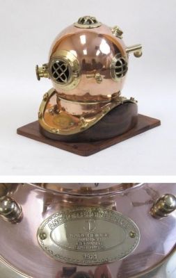 CO52554 - Copper Diver Helmet Mark V With Wooden Base Karl Heinke - Anchor Engineering