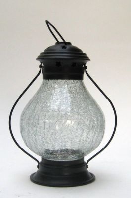 IR15303 - Candle Lantern Iron Crackle Glass
