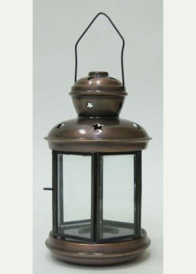 IR15310 - Iron Candle Lantern, Six-sided, Clear glass, Antique Finish