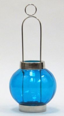 IR15370 - Candle T-Light Sliding Lantern Blue Glass Round