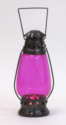 IR153711 - Iron Candle Lantern Antique finish T-Light Colored Glass