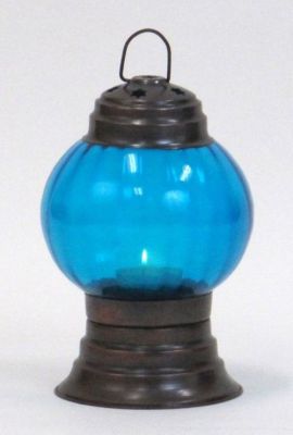 IR15376 - Iron T-Light Candle Lantern Antique Finish Glass Sphere, Step Base