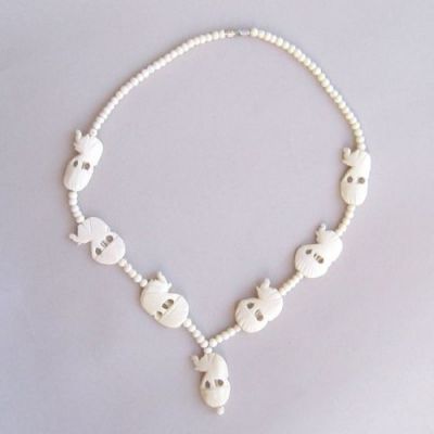 JR122 - Necklace, Bone 7 Elephants