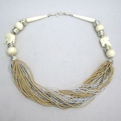 JR1951 - Necklace, Bone Elephant, Multi-strain Beads