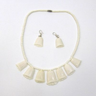 JR803 - Bone Heart Bell Necklace and Earring set