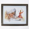 MR3307 - Painting With Frame And Glass Cover - Woman &Small Man In Dress With Sticks
