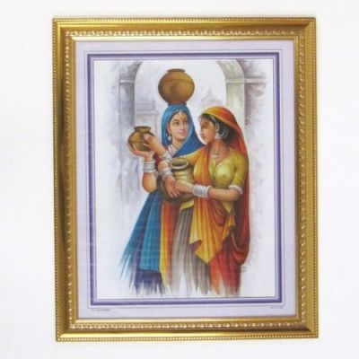 MR3326 - Painting With Frame And Glass Cover - Two Women Three Pots