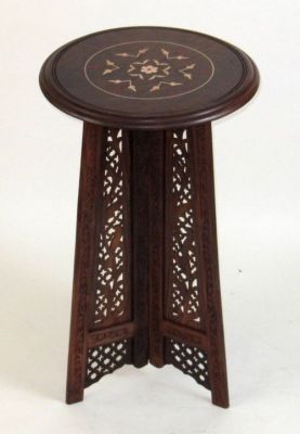 SH1130 - Carved Wooden Table 3 Legs Inlay