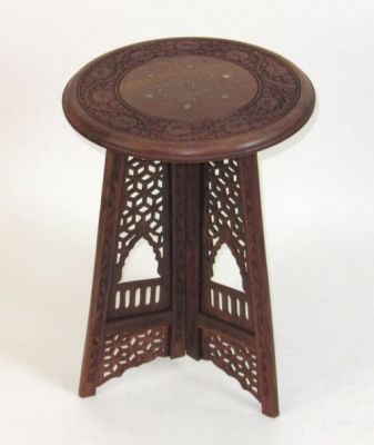 SH1131 - Carved Wooden Table 3 Legs Inlay