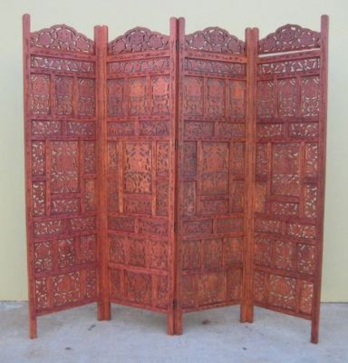 SH158 - Carved Wooden 4-Panel Screen
