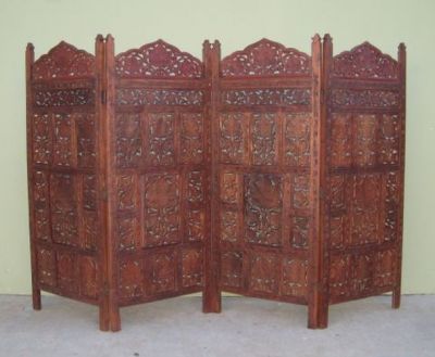 SH15802 - Carved Wooden Screen, Room Divider, 4 Panel