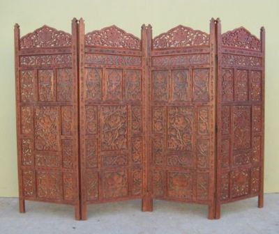 SH15803 - Carved Wooden Screen, Room Divider, 4 Panel