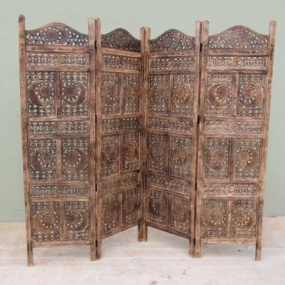 SH15811 - Carved Wooden Screen Sun & Moon 4-panel
