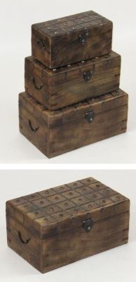 SH23351 - Nested Box Set, Wooden Chests With Metal Straps and Rivets