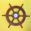 SH48642 - Wooden Ship Wheel - Iron Porthole Clock, 24"