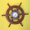 SH48642A - Wooden Ship Wheel - Iron Porthole Clock, 18"