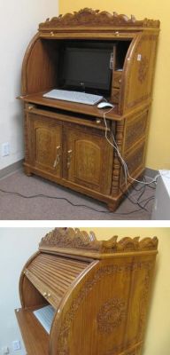 SH7027 - Carved Wooden Roll Top Computer Desk