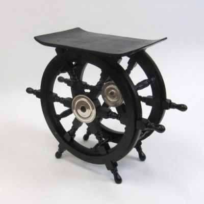 SH8963A - Wooden Pirate Ship Wheel Table with Aluminum Hub