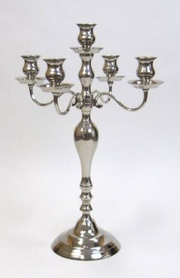 SP22613 - Solid Brass Large Candelabra Candle Stick Holder - 5 Light, Silver Plated