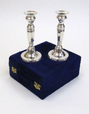 SP22781 - Silver Plated Brass Candle Stick Holder Pair, Velvet Boxed