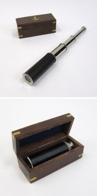 SP4852 - Pullout Telescope, Chrome, Covered In Faux Leather In Wooden Box