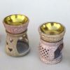SS22486 - Soapstone Aroma Lamp With Brass Layered Bowl. Various designs.