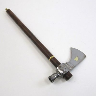 WP12090 - Tomahawk Peace Pipe Hardwood Handle Stainless Steel With Brass Inlay