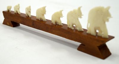 BN107 - Carved Bone Elephants on Stained Wood Bridge