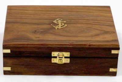 SH7697 - Nautical Gift Box - With sextant, timer and telescope in Wooden Box