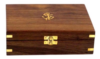 SH7707 - Nautical Gift Box - With compass, timer and telescope in Wooden Box