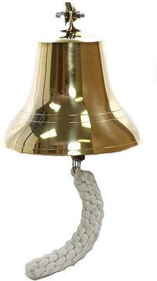 BR1844 - 6" Golden Wall Hanging Rope Polished Dinner Tip Indoor/Outdoor Nautical Bells Variety with Mounting Hardware Bracket Ship Boat Maritime Decor, Medium, Gold Color, Brass